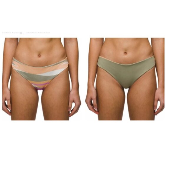 PrAna Gemma Reversible Waves Green Stripe Bikini Bottom Size XL NWT - Picture 1 of 4